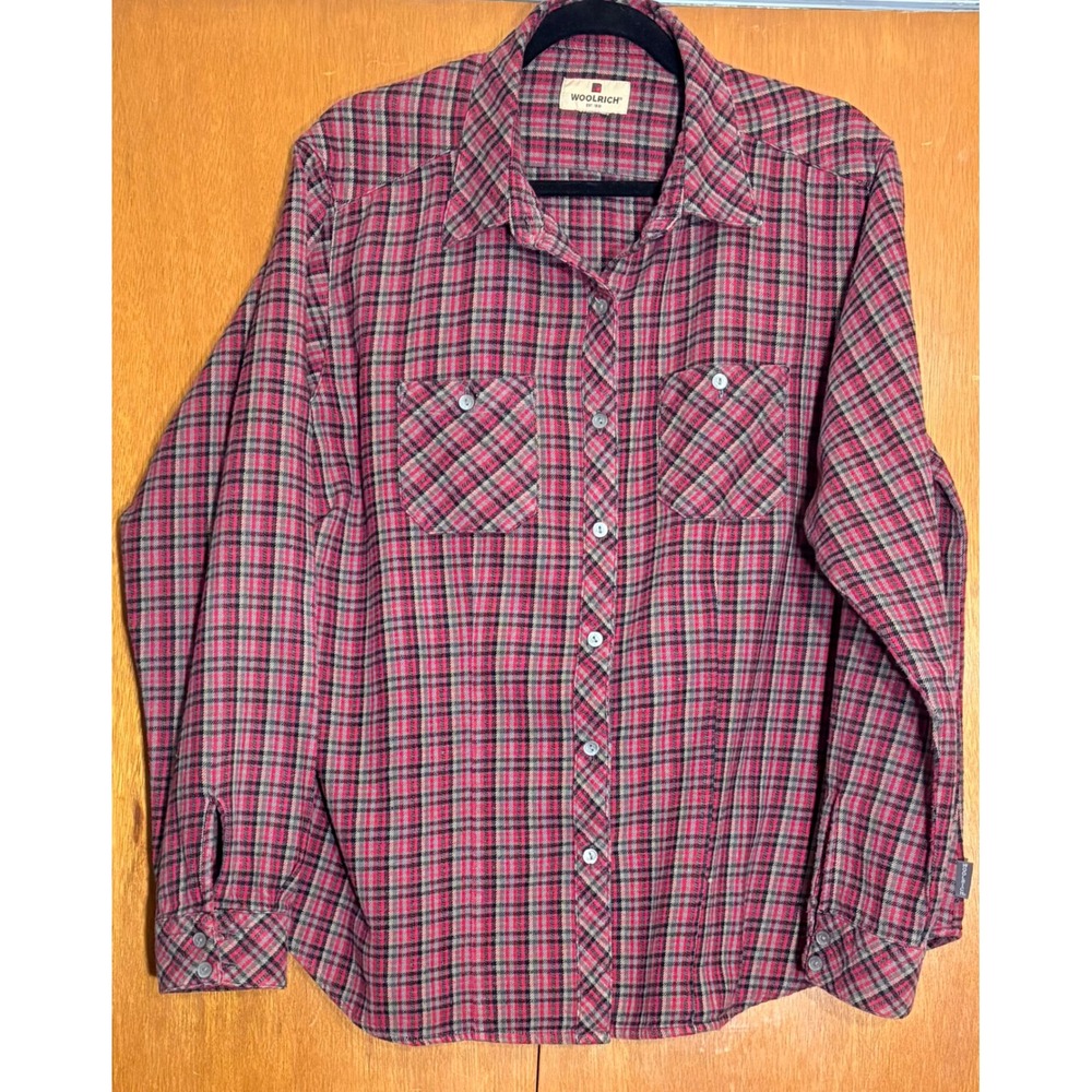WOOLRICH Plaid Flannel Long Sleeve Button Up Shirt Men's Size XL Cabin Country